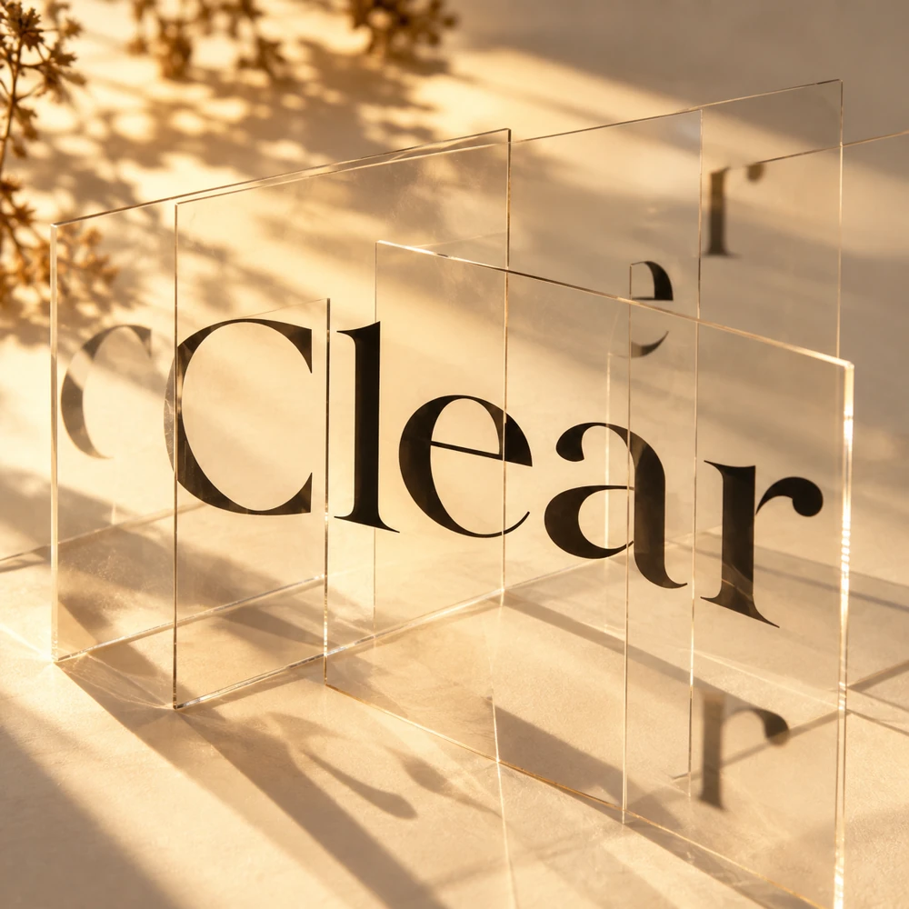 Acetate sheets aligning fragmented letterforms into one word