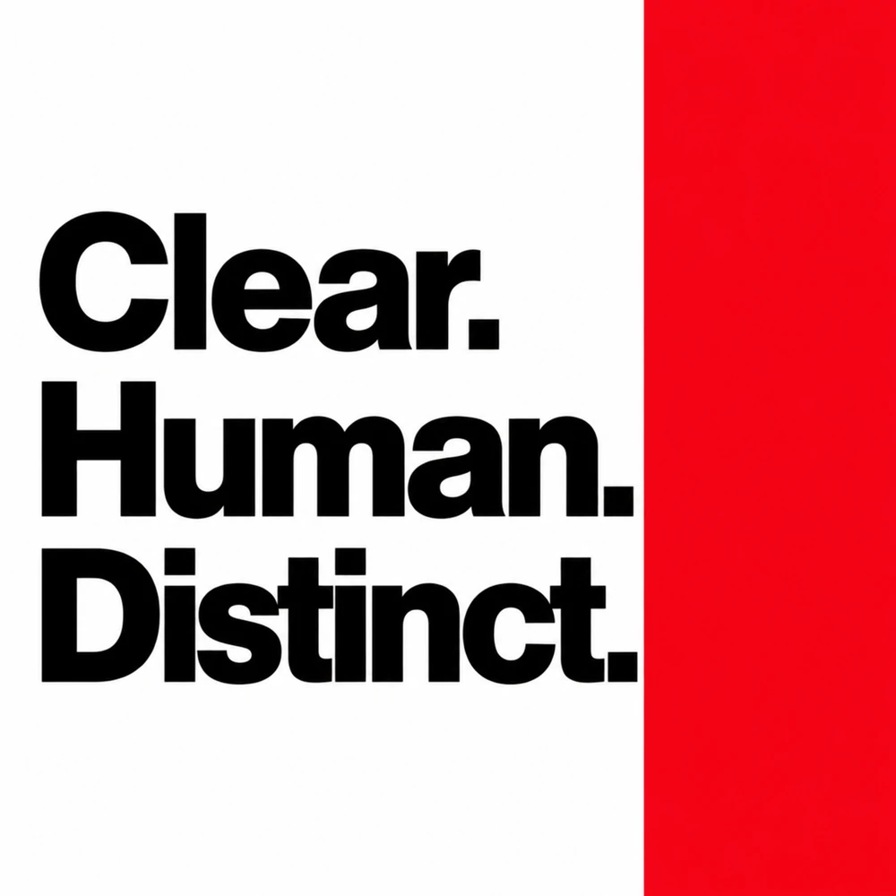 A type poster reading Clear, Human, Distinct