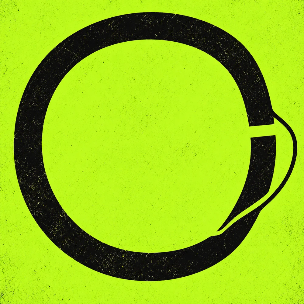 A heavy black loop on lime, breaking and rejoining itself
