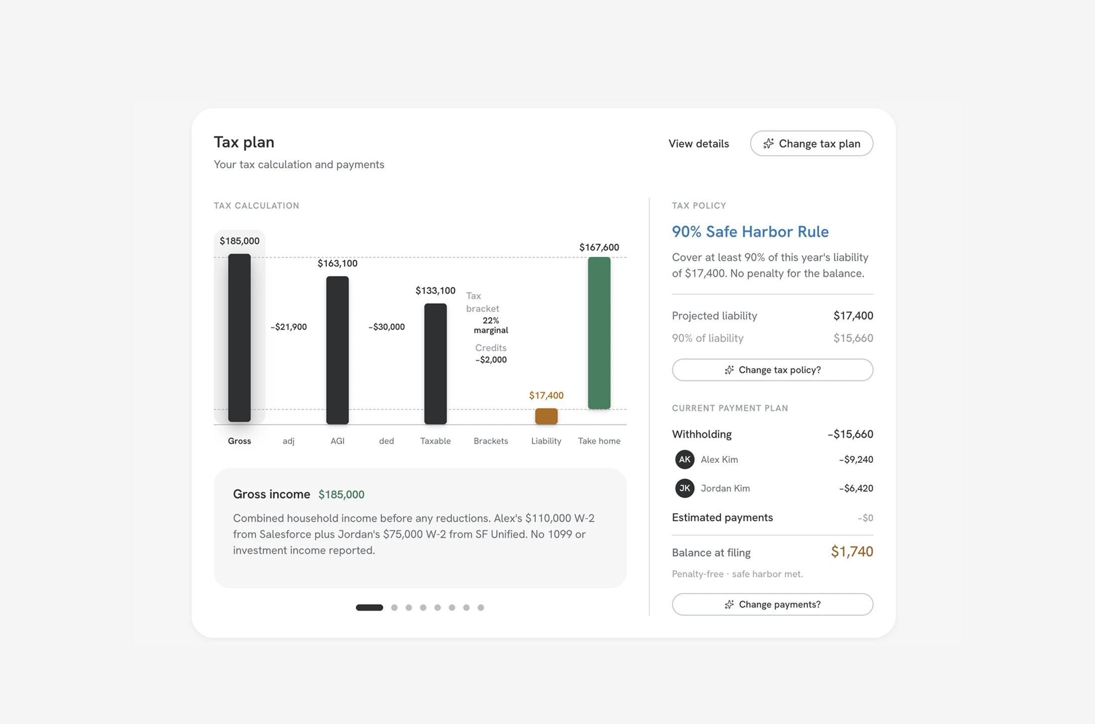 Taxaly tax plan showing income, deductions and take-home pay