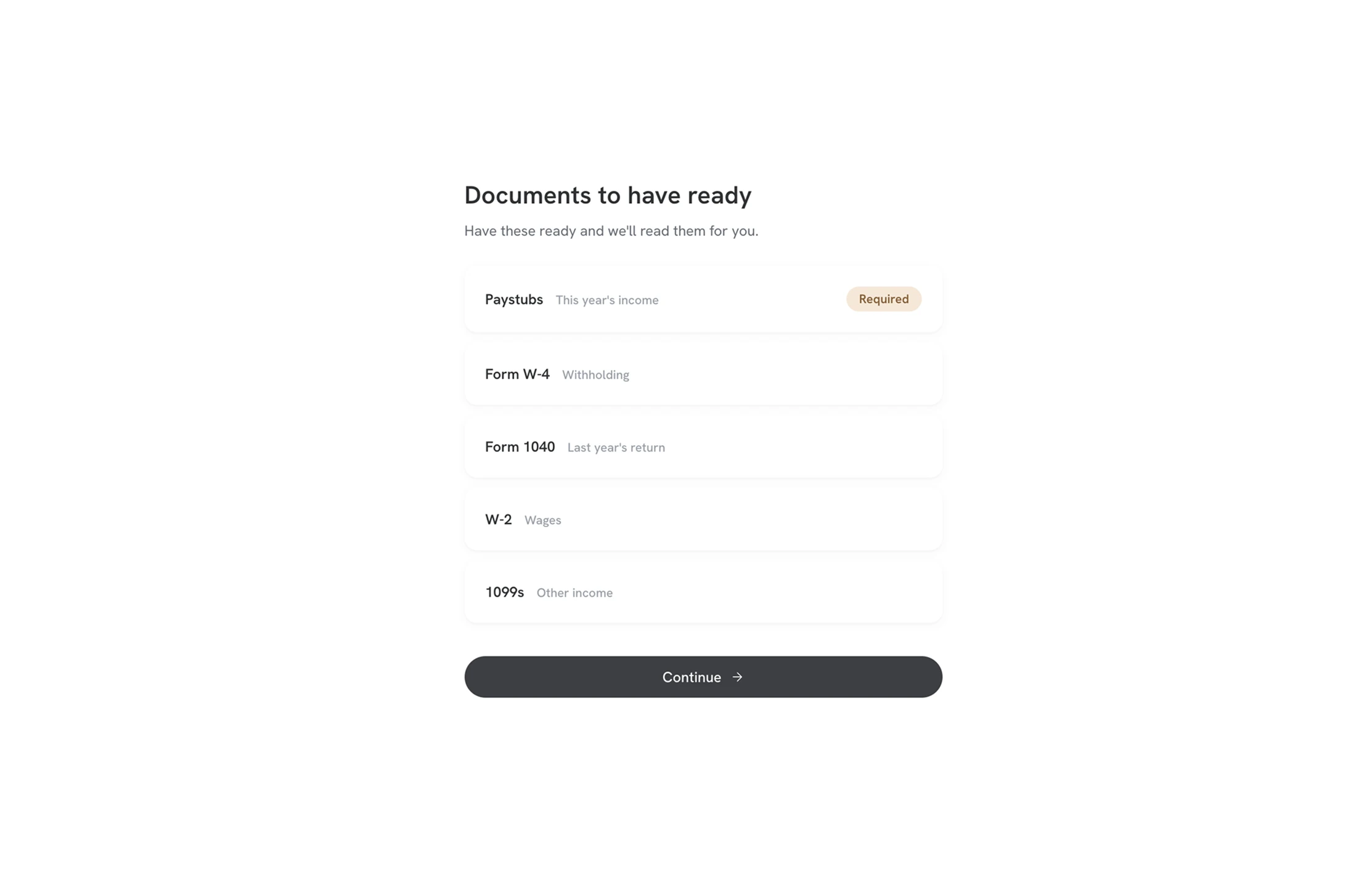 Documents to have ready checklist